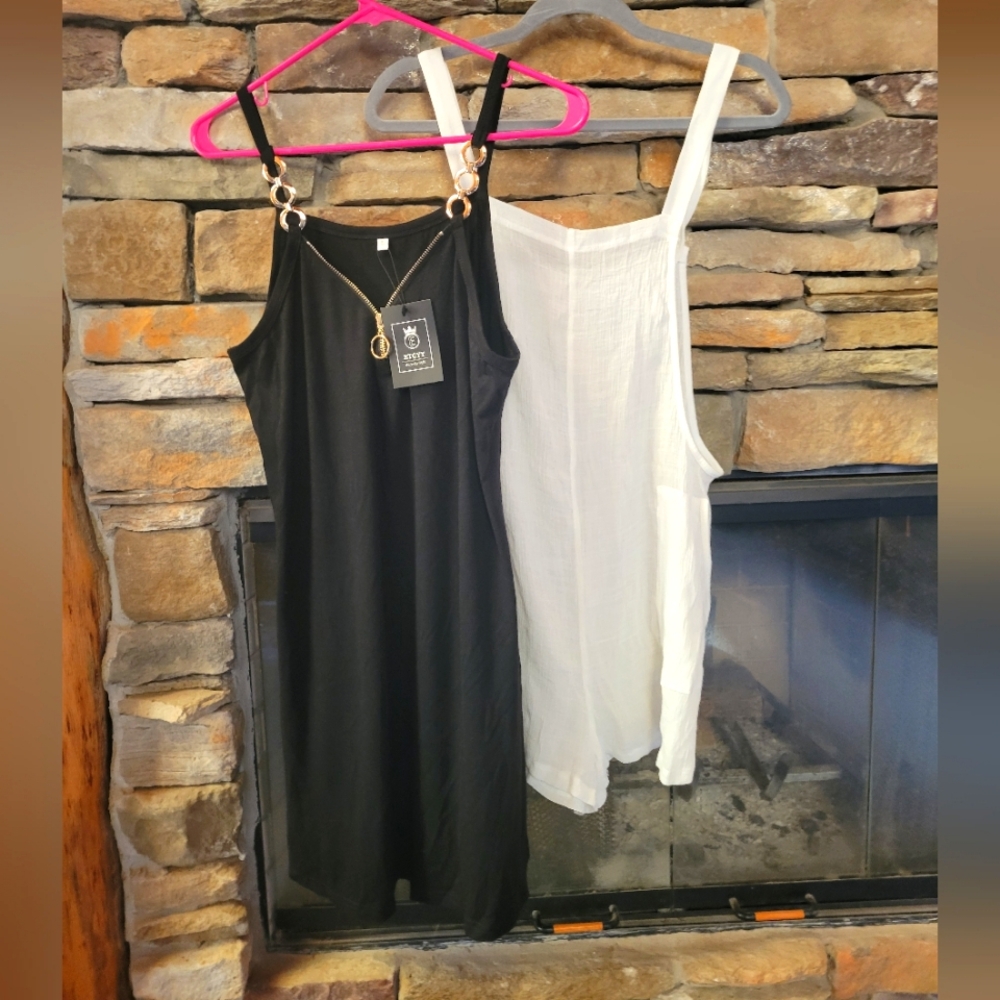 2 Cover-ups Black ETCYY Dress and White Overall Style Both Size Large - Picture 1 of 13